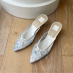 Dolce Vita Blue and White Mules with Bow Detail